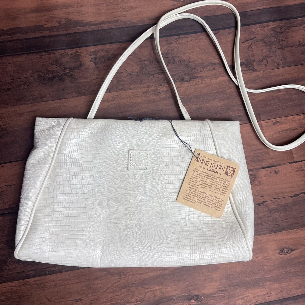 Anne Klein by Calderon Women's White Leather Clutch/Shoulder Bag Vintage